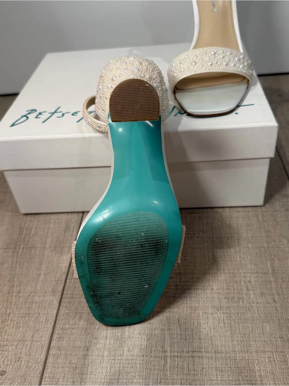 Betsey Johnson Ivory Pearl Embellished Ankle Strap Heels
